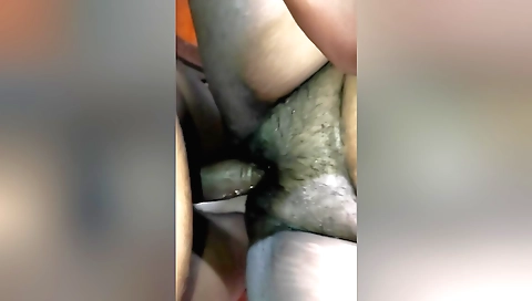 Indian hottie with a hairy pussy rides a dick in kitchen