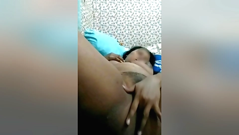 Milf blonde gives herself a massage and gets her hairy pussy licked