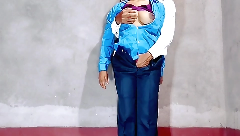 Indian girl with a sexy pussy humps and masturbates in the office