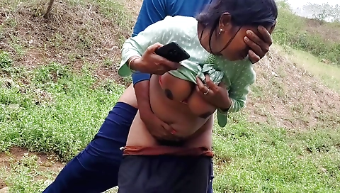 Chubby amateur brunette gets her pussy fucked in the forest