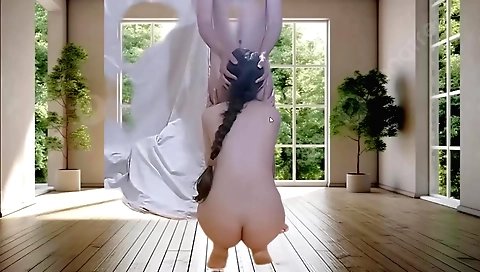 Nice brunette in a sexy dress in a homemade porn video