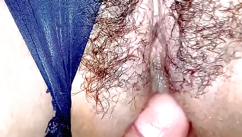 Brunette brunette with hairy pussy is showing her hairy pussy