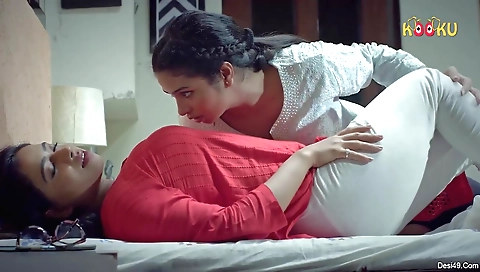 Horny teen with big tits and sexy clothes fucks a busty milf