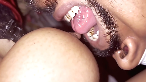 Girl with a beautiful face enjoys playing with her boyfriend's cock