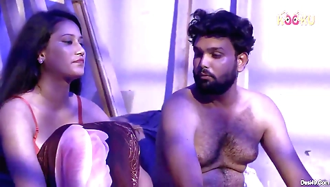 Cute brunette with big tits and natural boobs in a sexy red dress