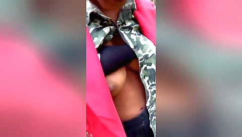 Amateur brunette 3rd and 4th fingers fucking outside