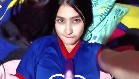 College girl in the room with her body exposed to the camera