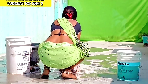 Indian girl with big boobs in a bed sucking a dick