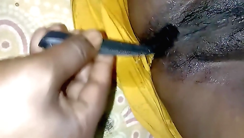 Indian woman fucks with her hairy pussy and pussy hole