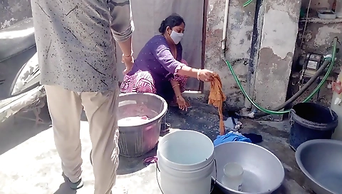 Indian mature with a big ass and big boobs in the bathroom