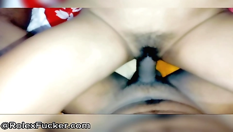 Indian girl with hairy pussy and a big ass plays with a rolex