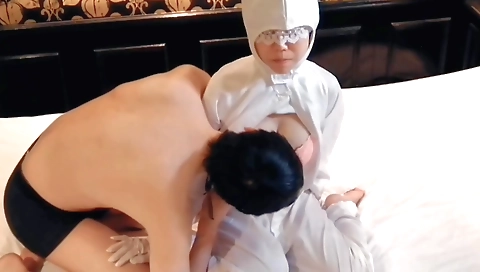 Busty amateur brunette licks her tits and then fingers them