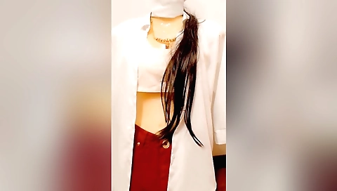 Solo female with sexy features fucked in the office