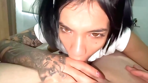 Stepsister arrives in my room and wants to suck my dick