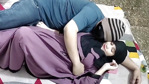 Indian girl with small tits and long legs calls her husband home