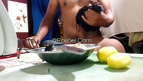 Amateur brunette is getting a surprise sex with husband