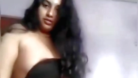 Hairy brunette in a white top gets naked and fucks