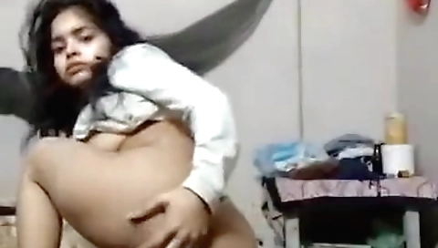 Busty Indian teen shows her hairy pussy on web cam