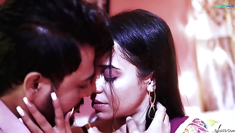 Hot brunette in her favorite lingerie gives a massage