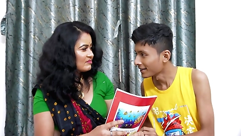 Big-ass brunette seduces her stepson with a big dick