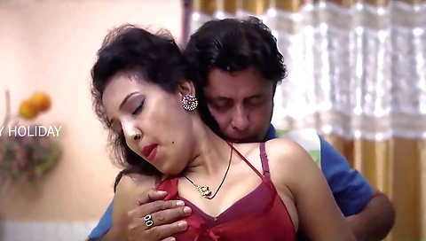 Brunette babe with small tits and a sexy ass is getting off